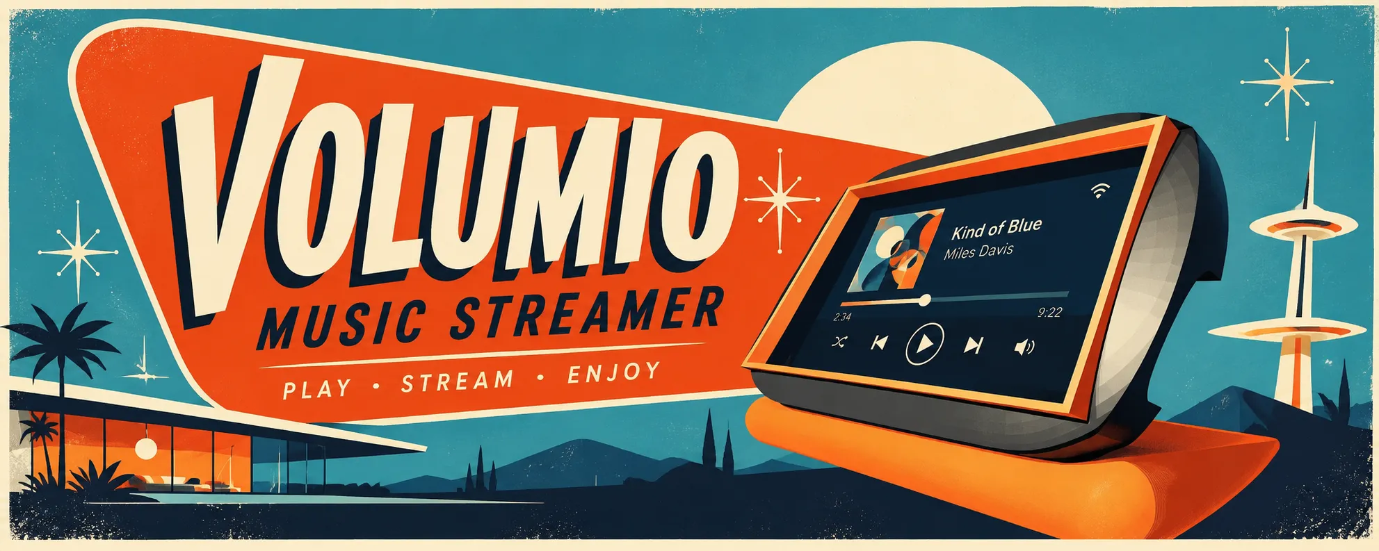 Raspberry Pi Volumio music streamer with touchscreen and retro-futuristic case